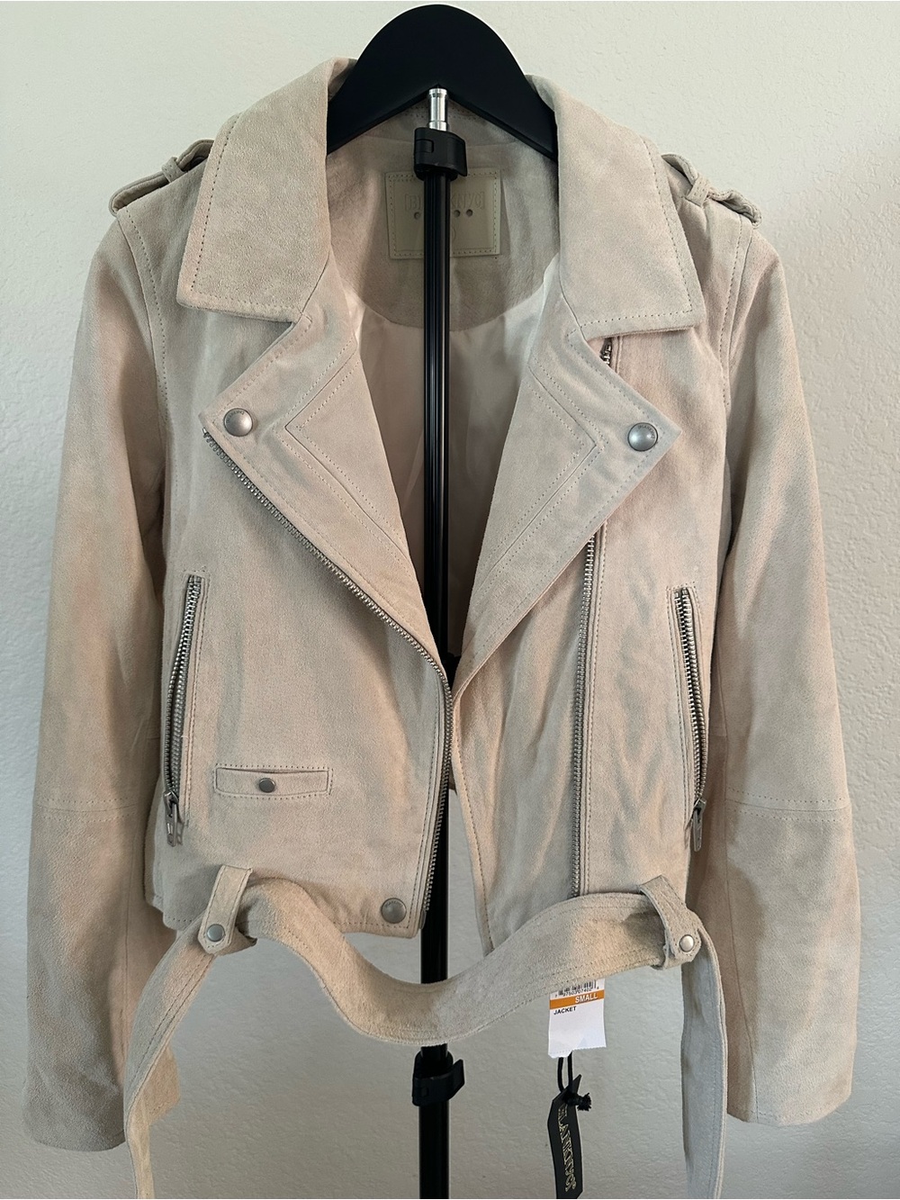 Blank NYC Light Beige Leather Shell Moto Jacket